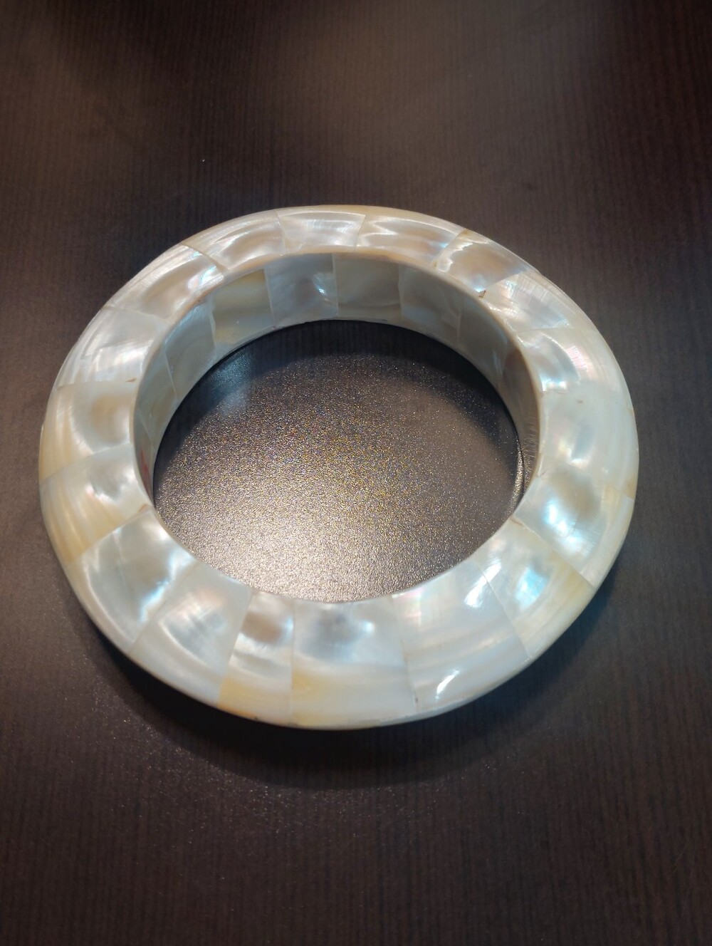 Chunky Vintage Iridescent Mother of Pearl Inlay Tiles 3/4" Wide Bangle Bracelet
